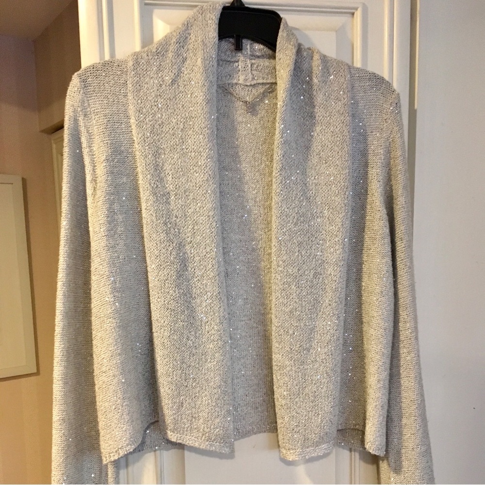 Special Occasion Dressy Silver Sweater with Shawl collar from Anthropology Small